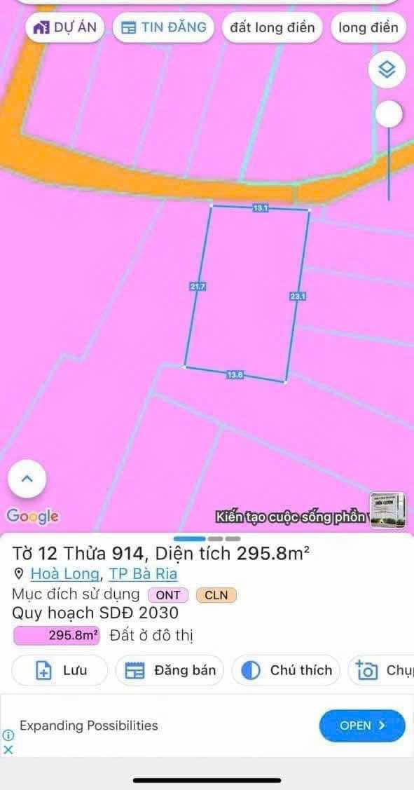 Đất nền Hòa Long Bà Rịa 296m² giá 3.15 tỷ - Vị trí đẹp, thuận tiện!