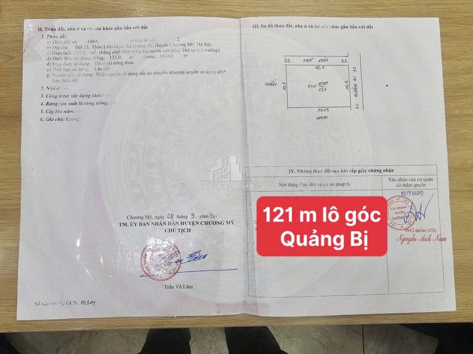Đất nền góc 121m² tại xã Quảng Bị, Chương Mỹ - Đầu tư sinh lời tuyệt vời!