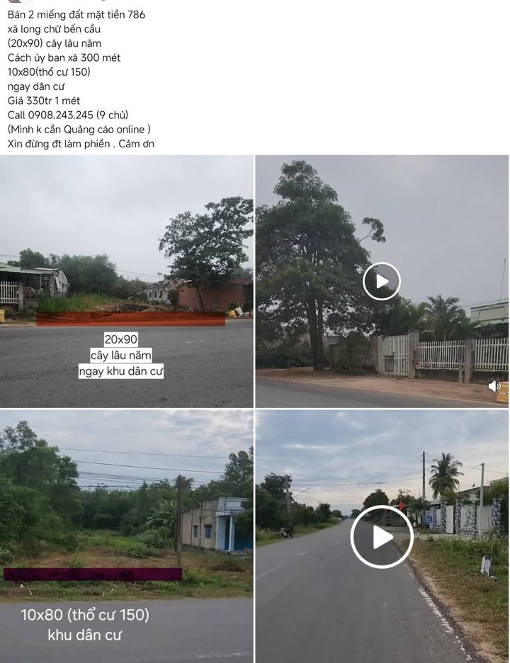 Đất thổ cư 1800m² mặt tiền đường 786, xã Long Chữ, Bến Cầu - Giá chỉ 6.48 tỷ!