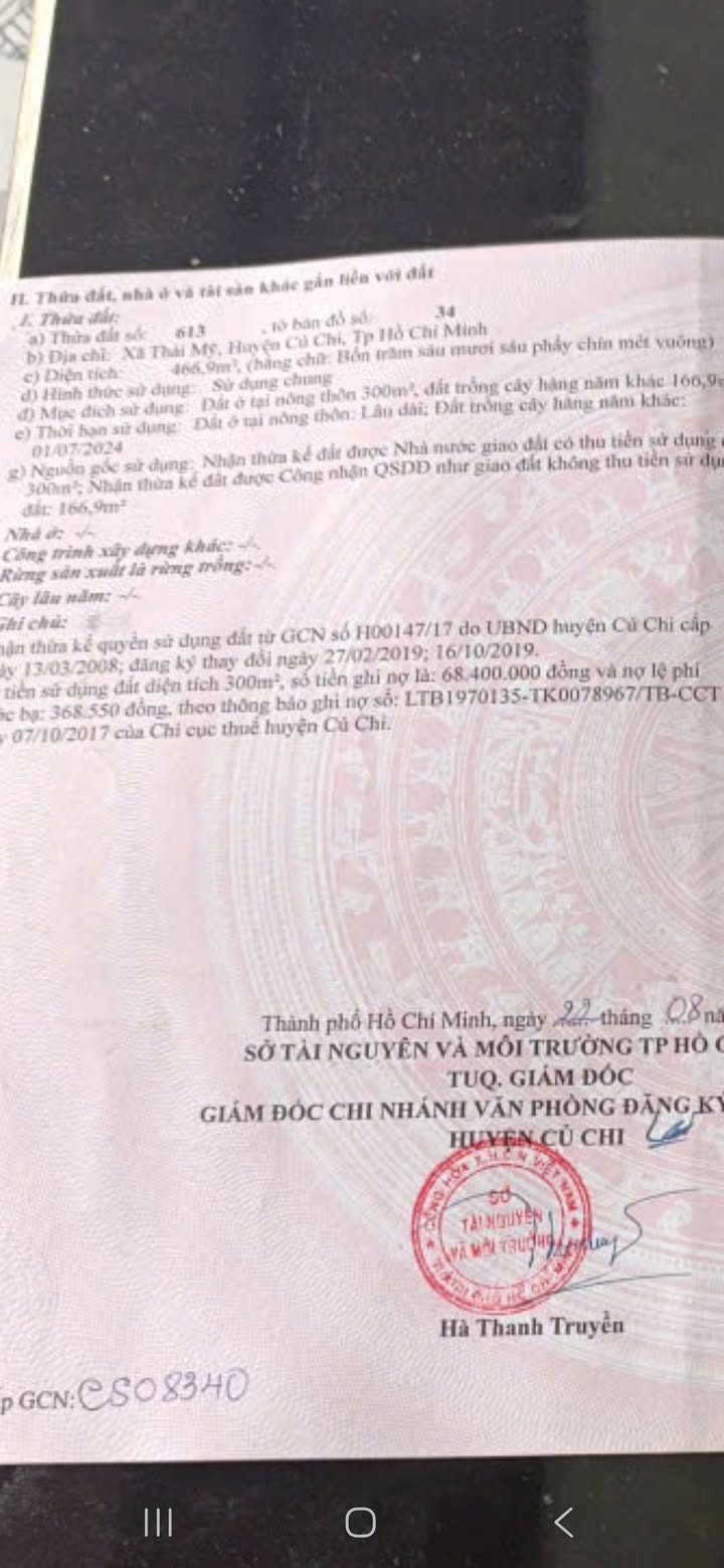 Đất thổ cư Củ Chi 468m² giá 3 tỷ - Cần bán gấp do Tết kẹt tiền!