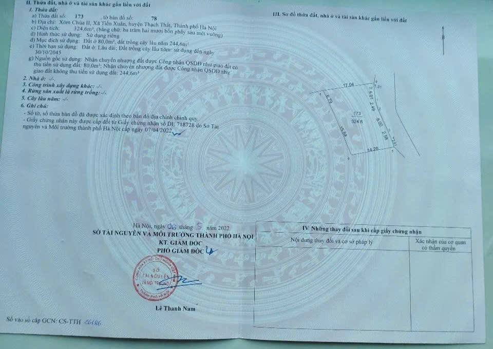 Đất thổ cư 325m² xã Tiến Xuân, Thạch Thất giá 4.888 tỷ - Tọa lạc view núi tuyệt đẹp!