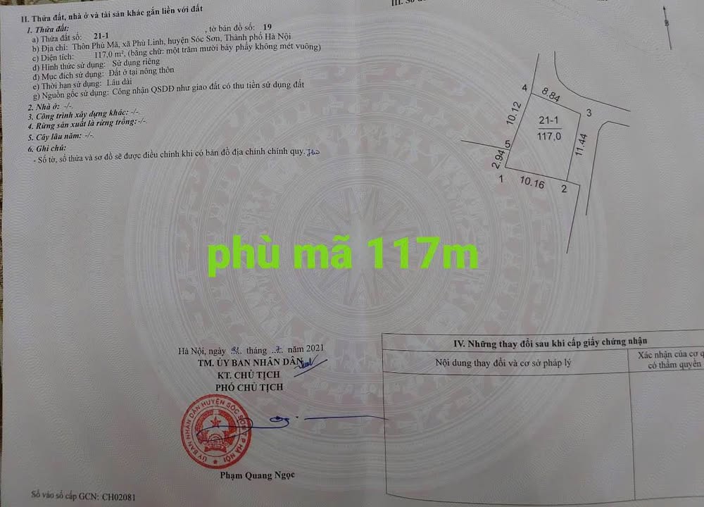 Lô đất Phù Mã, Sóc Sơn 117m² - Đầu tư sinh lời, sổ đỏ chính chủ!