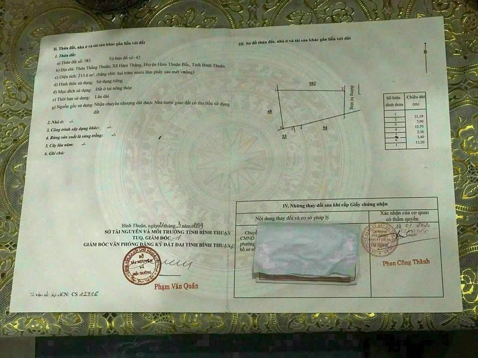 Lô đất thổ cư 215,6m² thôn Thắng Thuận, Hàm Thắng - Mặt tiền đường bê tông, giá tốt!