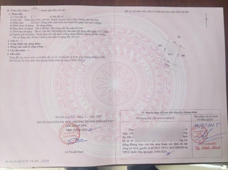 Đất nền Phú Cát - Quốc Oai 122.2m² giá 2.6 tỷ - Sổ đỏ chính chủ, pháp lý rõ ràng!