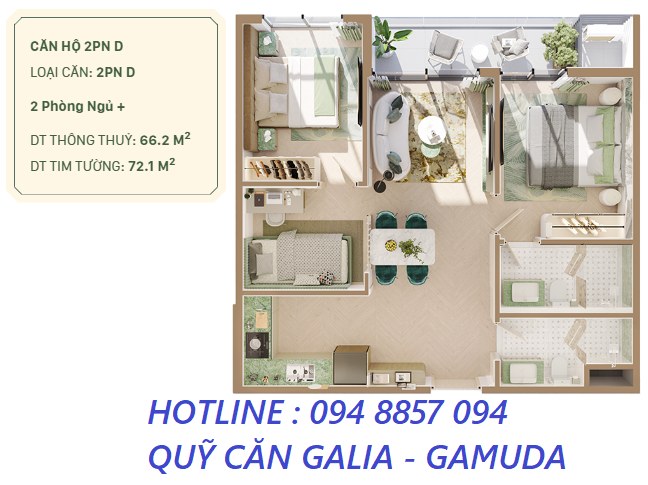 Căn hộ Galia Hoàng Mai 66.2m² - Ban công Đông Nam thoáng mát, giá chênh mềm!