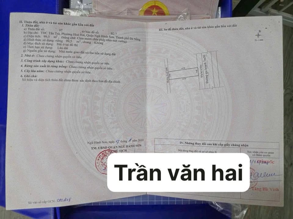Bán lô đất Trần Văn Hai Q.Ngũ Hành Sơn 99.5m² giá 6 tỷ - Cơ hội đầu tư tốt!