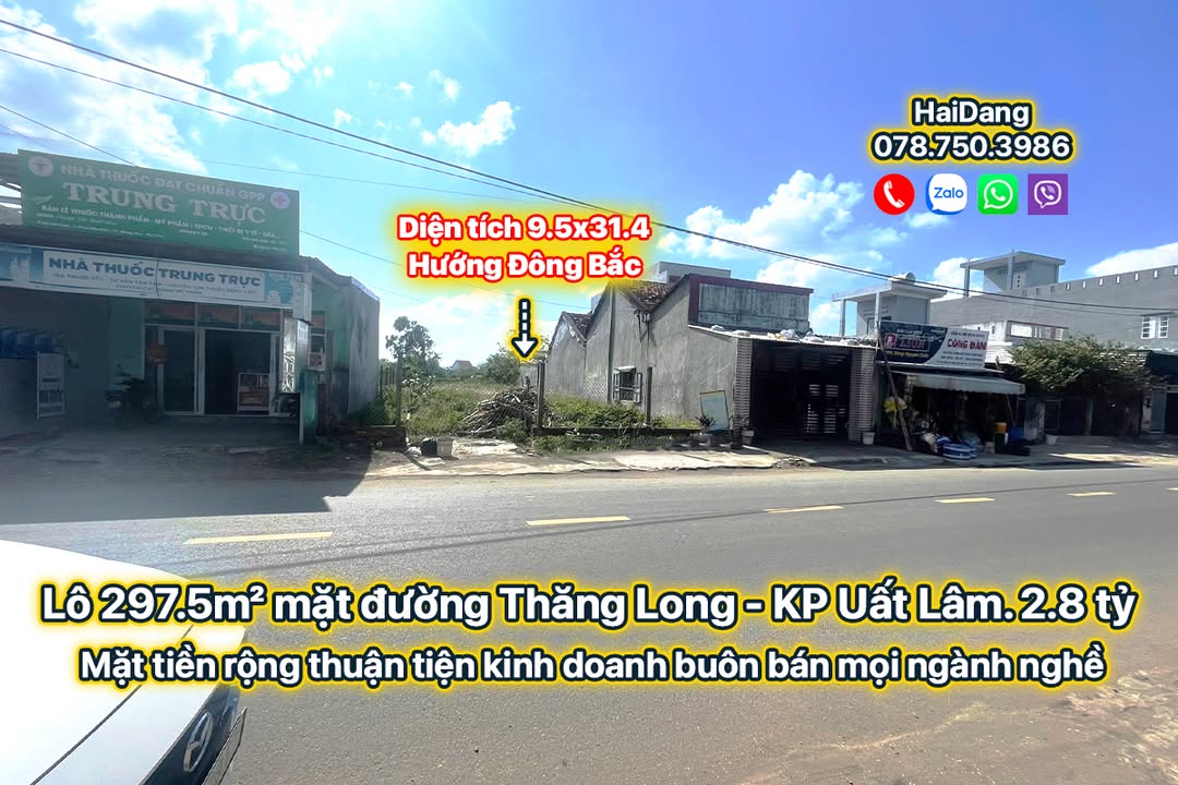Đất nền mặt tiền đường Thăng Long, Đông Hòa 297m² giá 2.8 tỷ - Cơ hội đầu tư sinh lời!