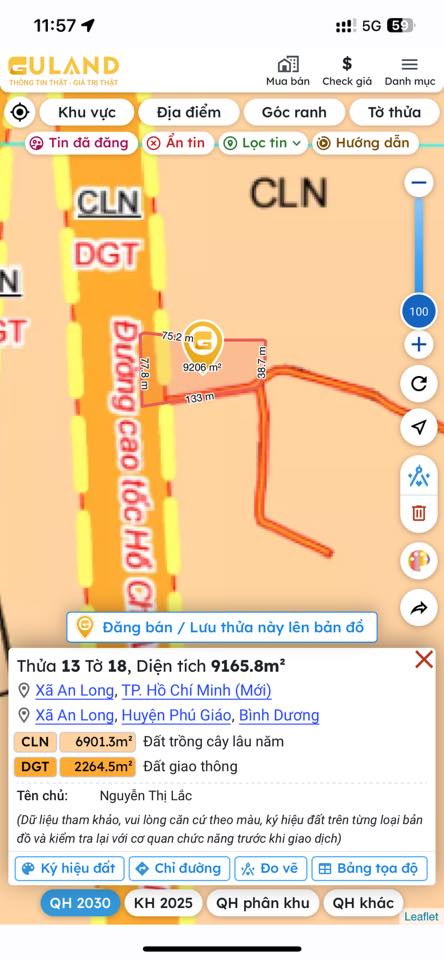 Đất nền An Long Phú Giáo 9200m² giá 7 tỷ - Vị trí góc 2 mặt tiền đẹp