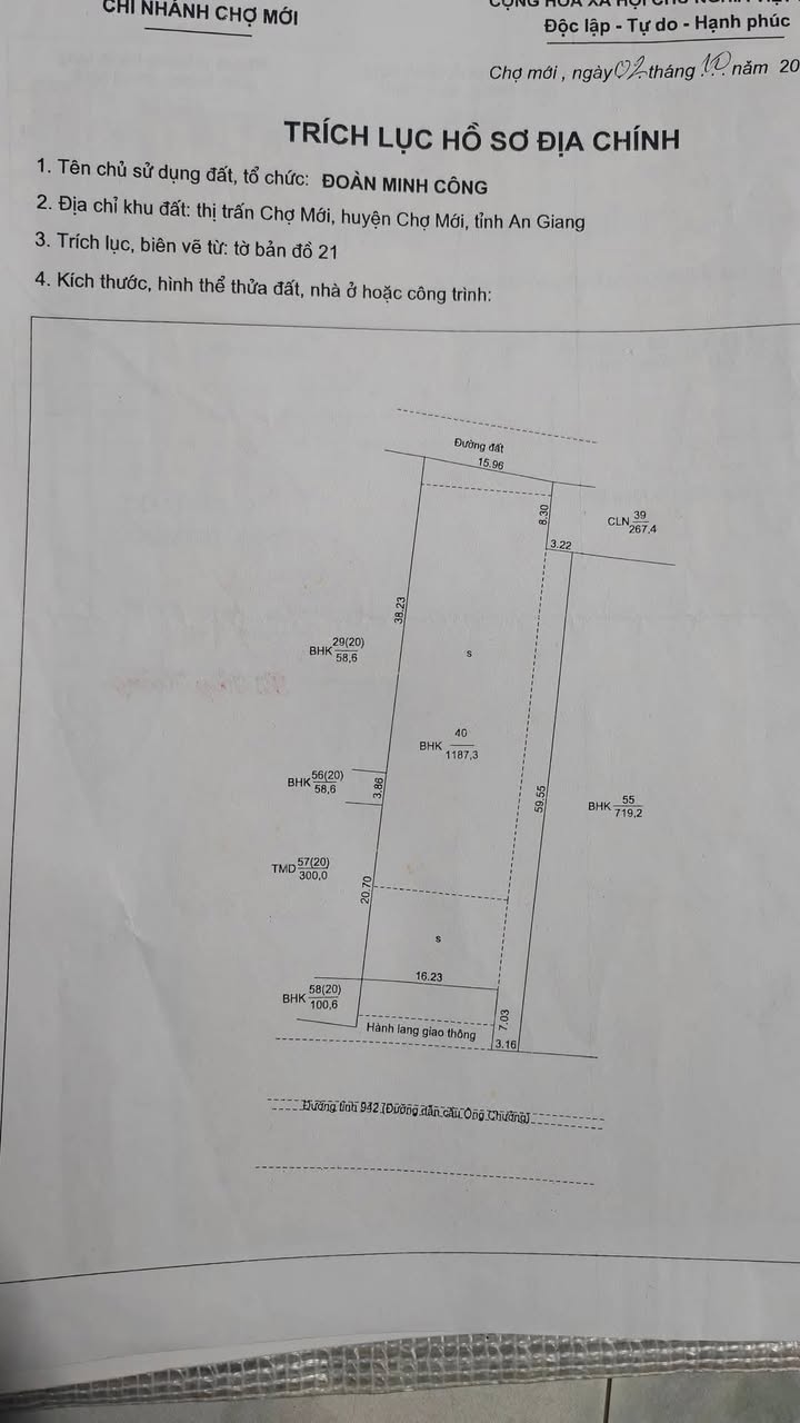 Đất nền Chợ Mới An Giang 1187m² giá 23 tỷ - Đầu tư sinh lời lý tưởng!