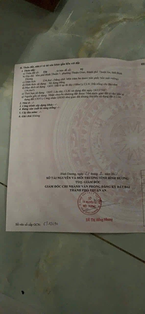 Đất nền Thuận Giao 134m² giá 2.1 tỷ - Sổ hồng thổ cư 100%