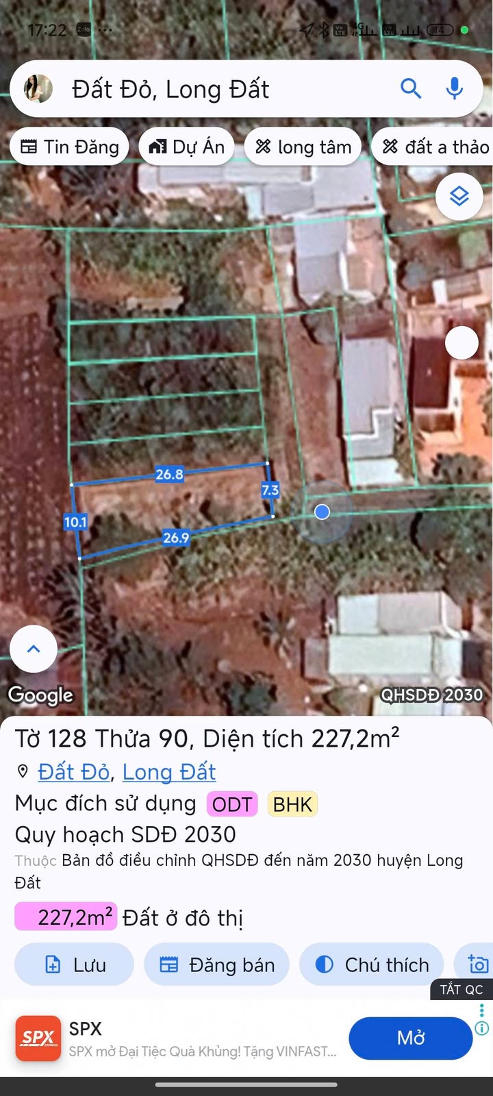 Đất nền thổ cư tại trung tâm thị trấn Đất Đỏ 227m² giá 1.15 tỷ - Cơ hội đầu tư tuyệt vời!