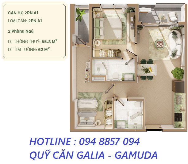 Căn hộ Galia Hoàng Mai 55m² giá 4 tỷ - Sẵn sàng bàn giao nội thất cao cấp!