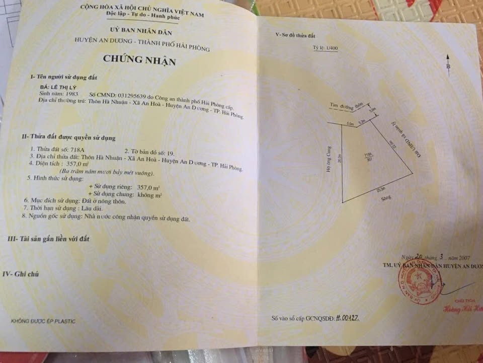 Đất nền 357m² đường Hà Nhuận, An Hoà, An Dương - Tiềm năng đầu tư sinh lời!