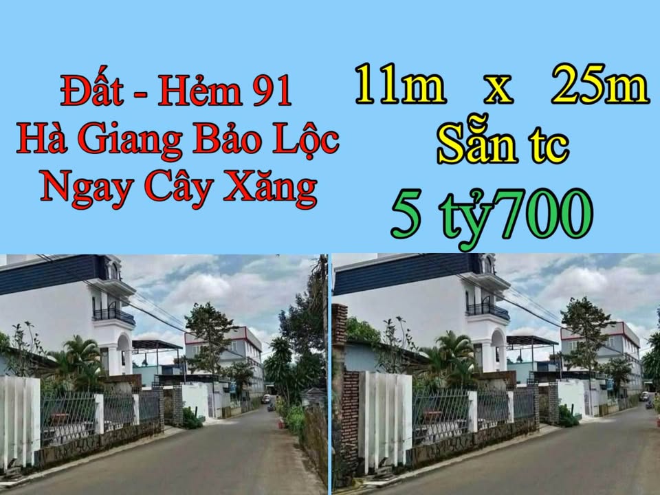 Đất mặt tiền hẻm 91 Hà Giang, Bảo Lộc 275m² giá 5.7 tỷ - Thích hợp xây biệt thự hoặc kinh doanh