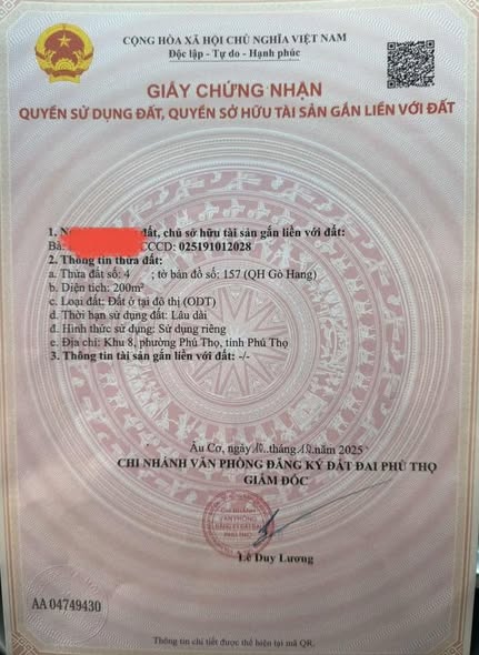 Đất nền khu quy hoạch Gò Hang, Phú Thọ 200m² - Đầu tư sinh lời cao!