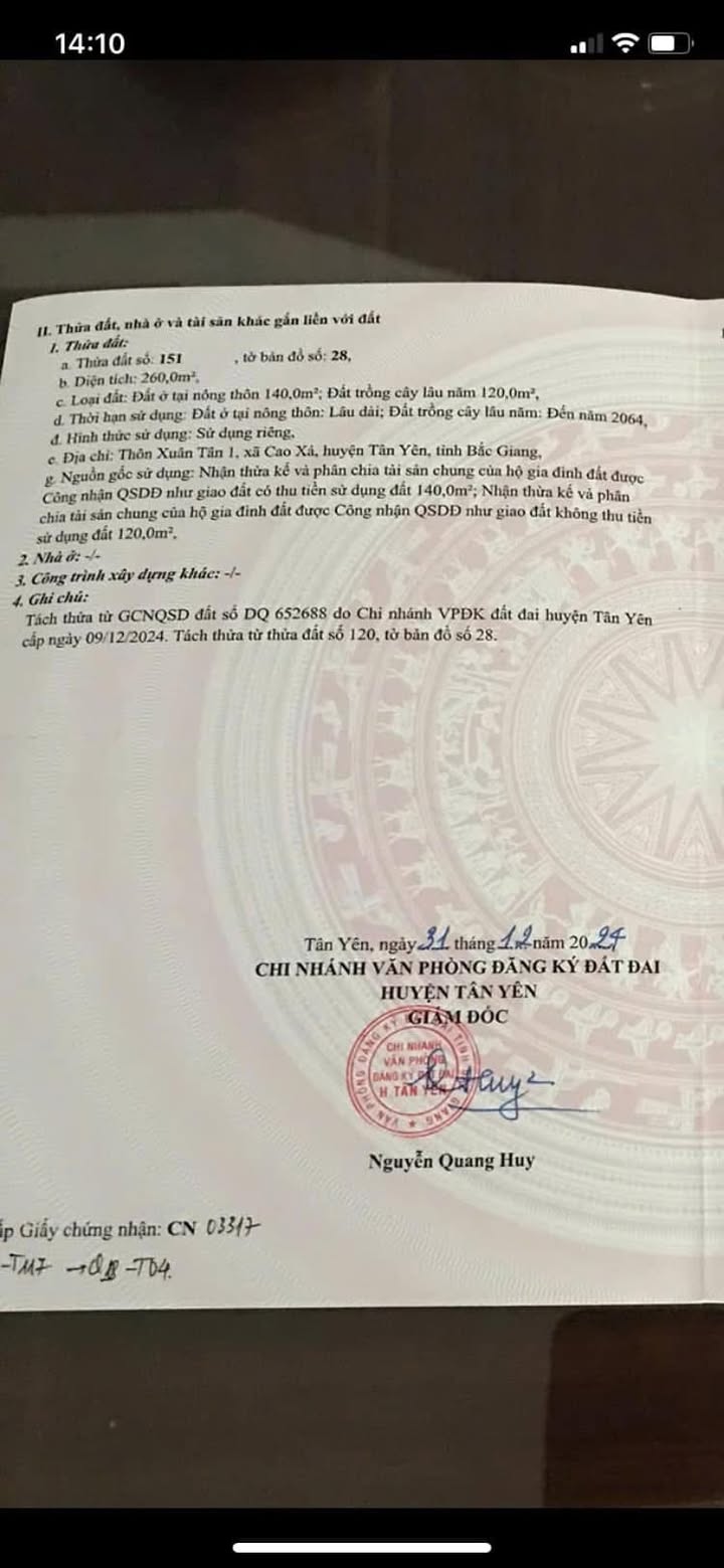 Đất nền Cao Xá - Tân Yên 260m² giá 1.5 tỷ - Lô góc 2 mặt tiền đẹp!