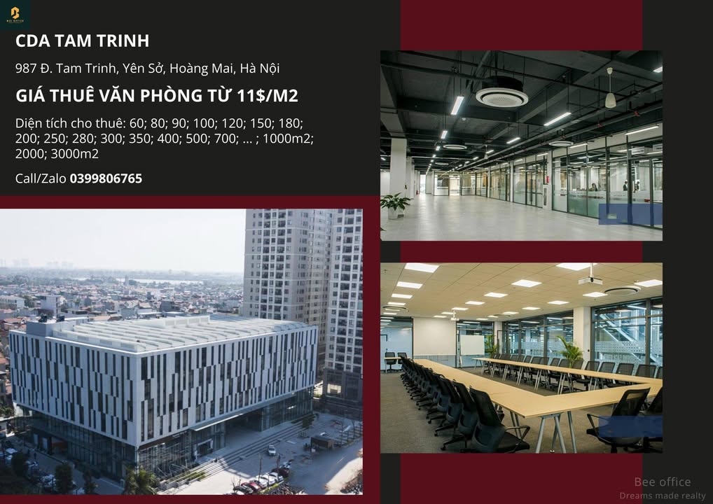 Cho thuê văn phòng tại CDA Tam Trinh, Hoàng Mai - Giá chỉ từ 11 triệu/tháng