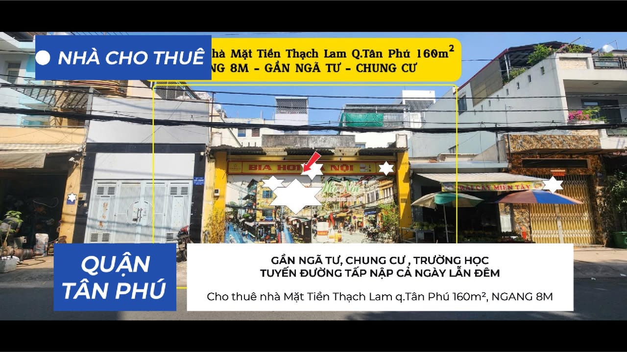 Nhà mặt tiền Thạch Lam, Tân Phú, 160m² giá 25 triệu - Kinh doanh tự do ngay trung tâm!