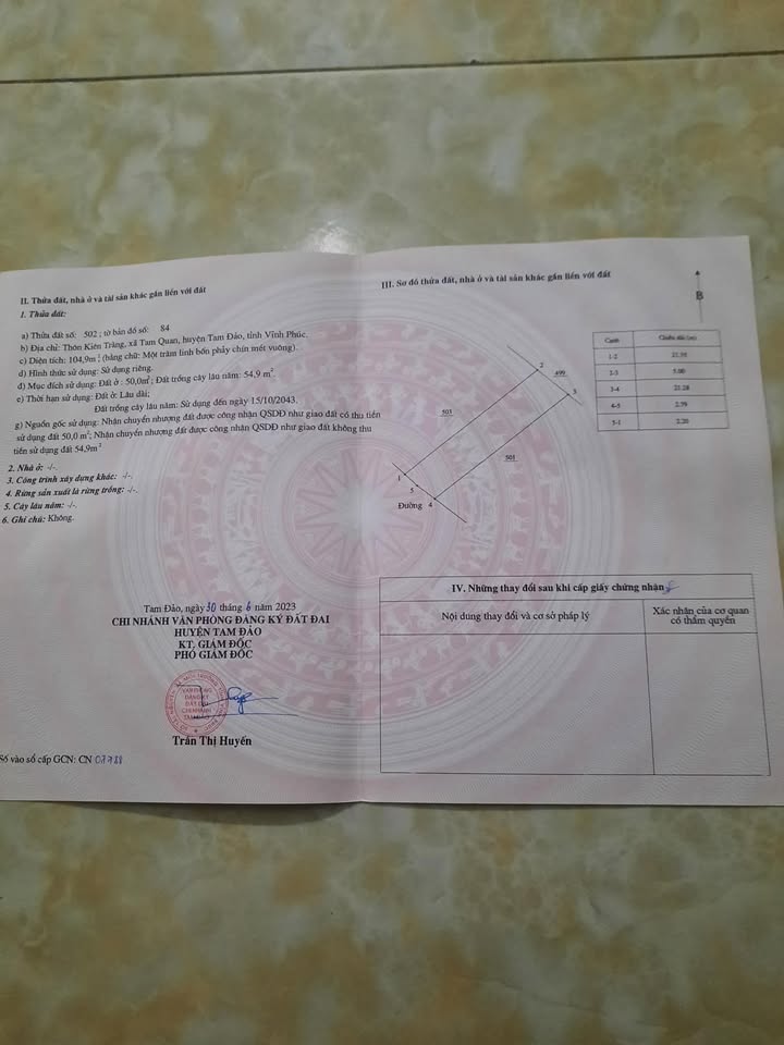 Đất nền Kiên Tràng, Tam Dương 104.9m² giá 800 triệu - Pháp lý rõ ràng, vị trí đắc địa!