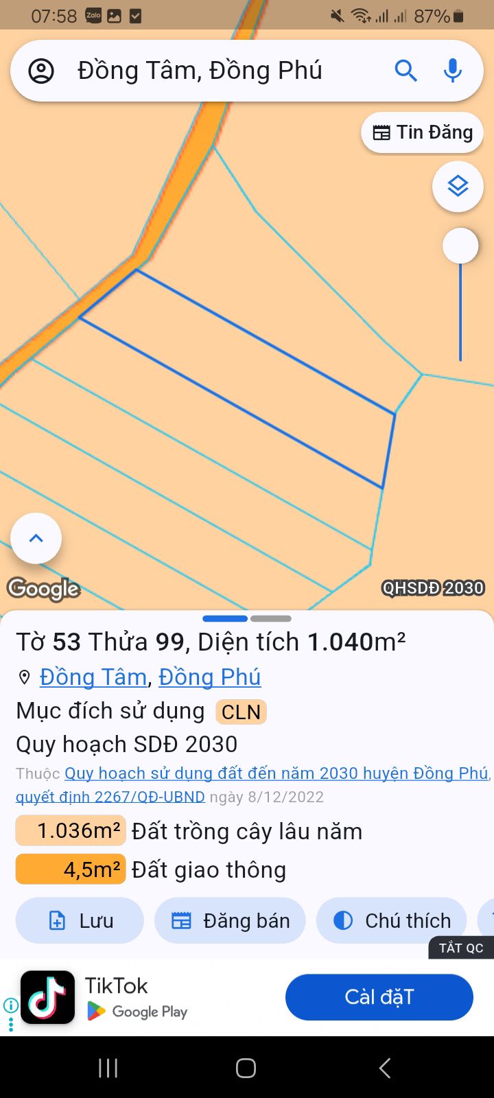 Đất sào Đồng Tiến, Đồng Phú 1040m² giá 450 triệu - Cơ hội đầu tư tuyệt vời!