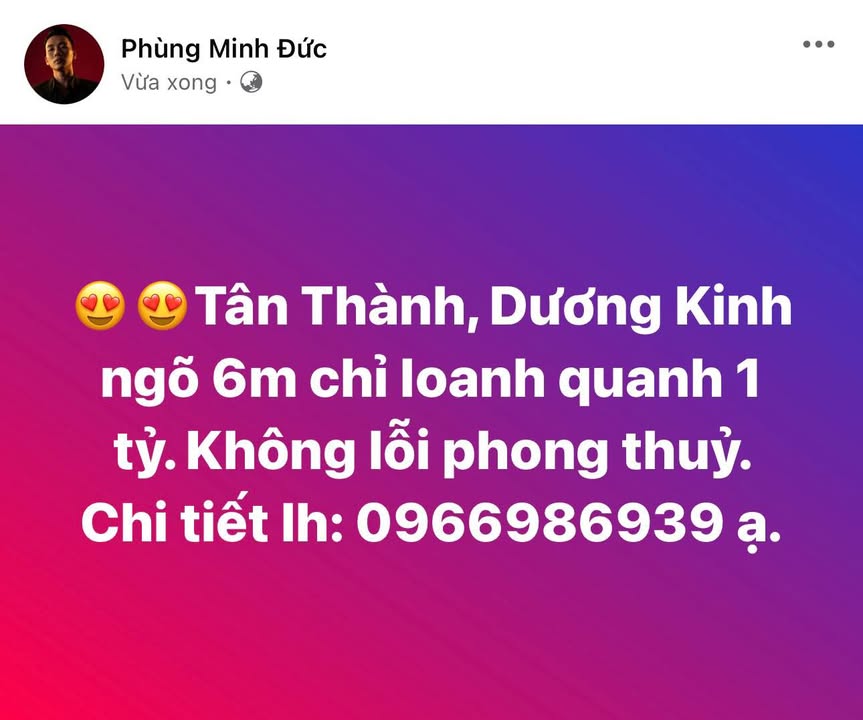 Đất nền Tân Thành, Dương Kinh 40m² giá 1 tỷ - Không lỗi phong thủy!
