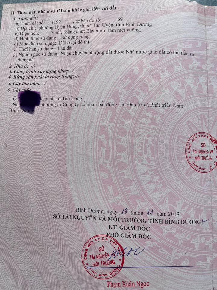 Đất nền Tân Long 1, Bắc Tân Uyên 75m² - Sổ hồng full thổ cư, giá tốt!