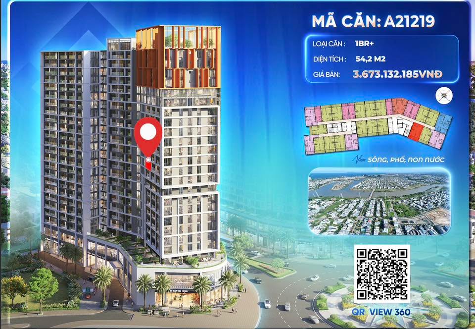 Căn hộ 1PN+ Cora Tower Đà Nẵng 54m² giá 3.074 tỷ - View biển Mỹ Khê tuyệt đẹp!