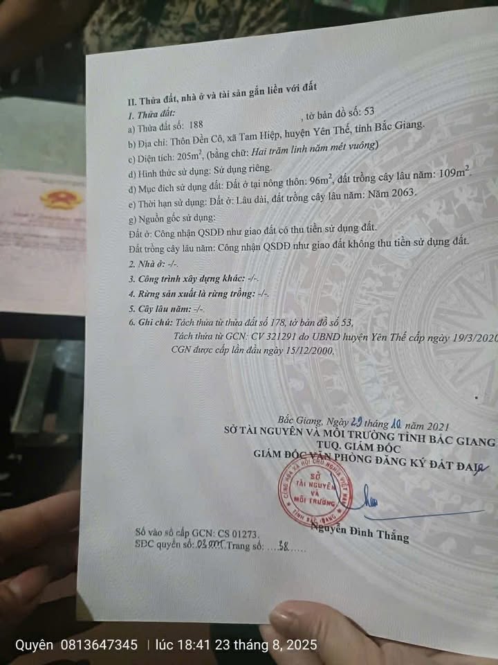 Đất thổ cư 205m² tại Đền Cô - Yên Thế - Bắc Giang, giá thỏa thuận - Đất đẹp, bằng phẳng!
