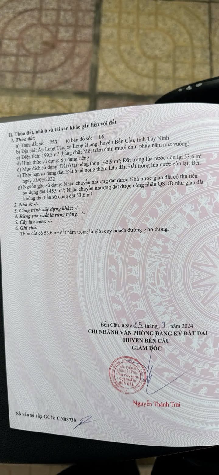 Đất thổ cư xã Long Giang, huyện Bến Cầu, 200m² giá 385 triệu - Cơ hội đầu tư tuyệt vời!