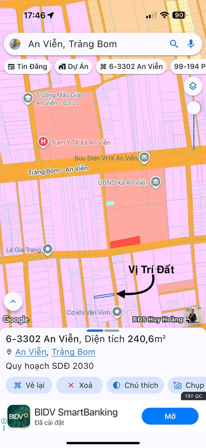 Đất nền 240m² tại Xã An Viễn, Huyện Trảng Bom - Sổ riêng thổ cư 100%!
