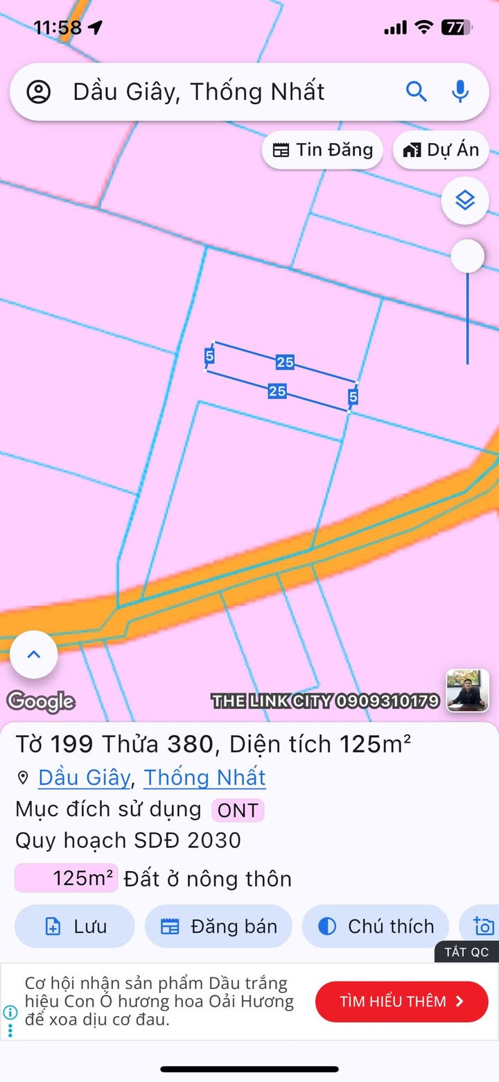 Đất thổ cư 1250m² khu công nghiệp Dầu Giây - Giá đầu tư hấp dẫn!