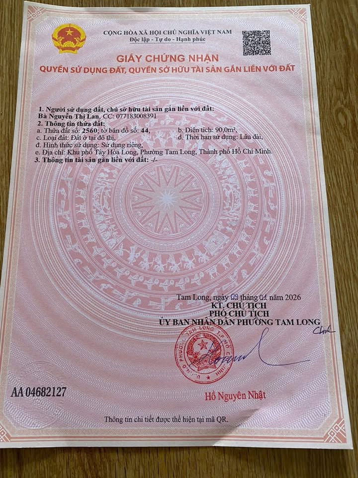 Đất Tái định cư Hoà Long Bà Rịa 90m² giá 2.55 tỷ - Sổ đỏ chính chủ, công chứng ngay!