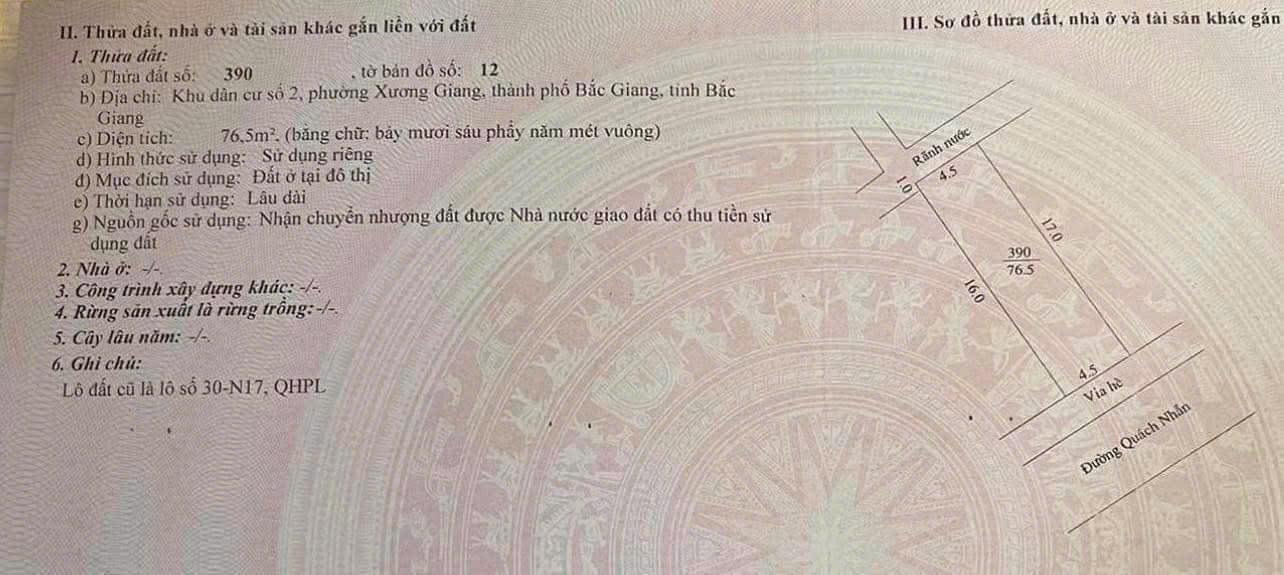 Đất đẹp mặt đường Quách Nhẫn, Bắc Giang 76,5m² giá 7 tỷ - Đầu tư sinh lời tốt!