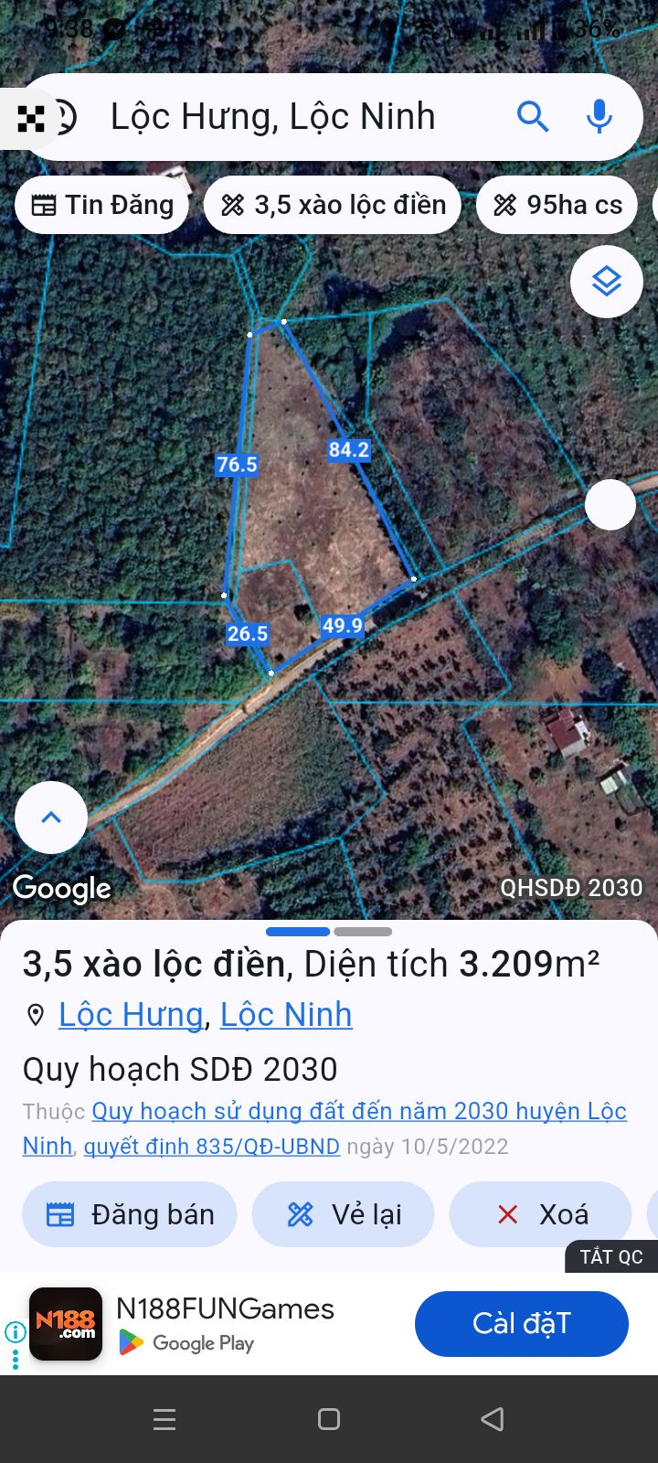 Vườn sầu riêng Lộc Điền, Lộc Ninh 18.000m² giá 6.6 tỷ - Đất bằng phẳng, sẵn sàng cho mùa vụ!