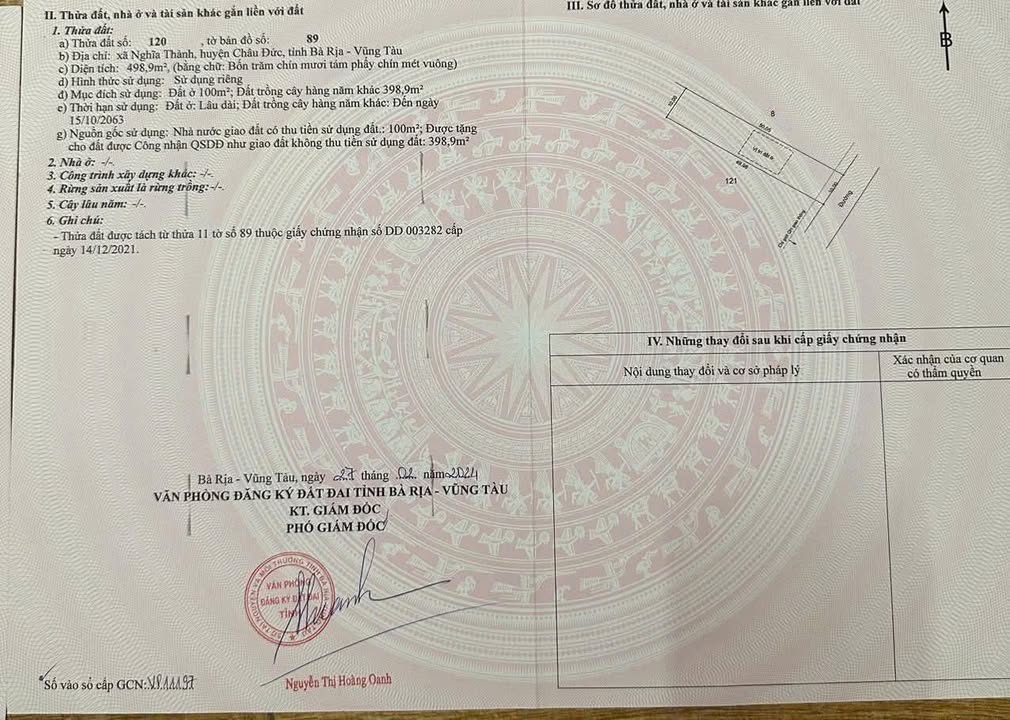 Bán lô đất 650m² tại xã Nghĩa Thành, huyện Châu Đức - Giá chỉ 2.4 tỷ, hẻm thông rộng rãi!