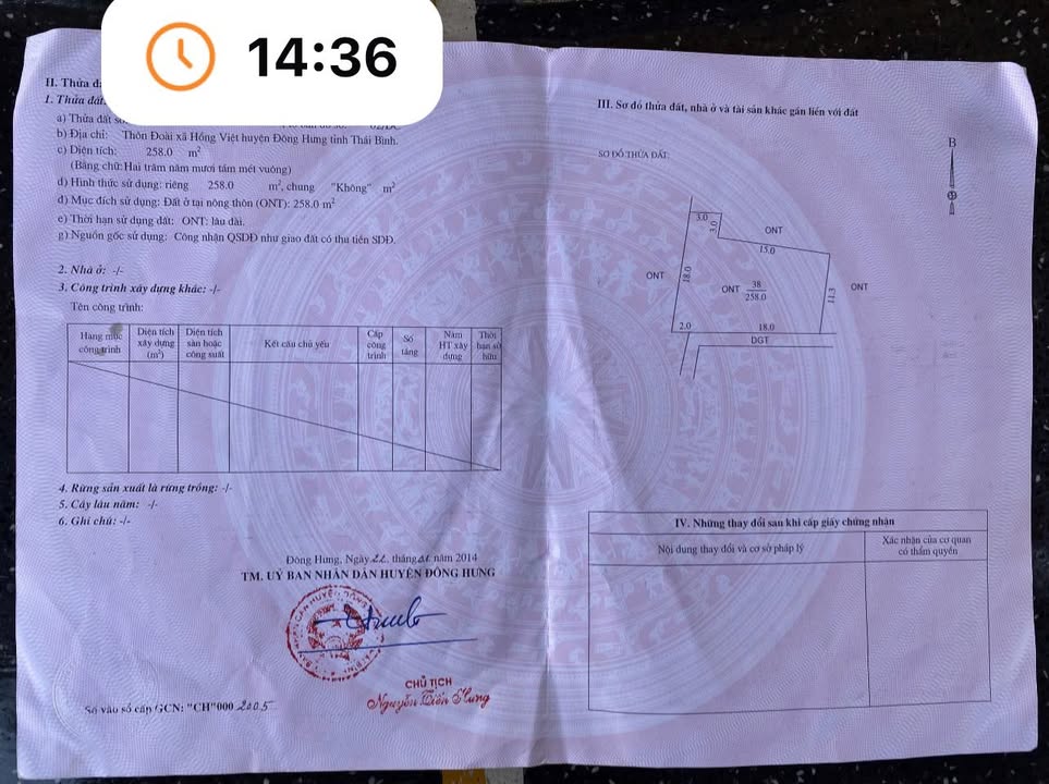 Đất nền Thôn Đoài, Xã Hồng Việt, 258m² giá 800 triệu - Cơ hội đầu tư hấp dẫn!