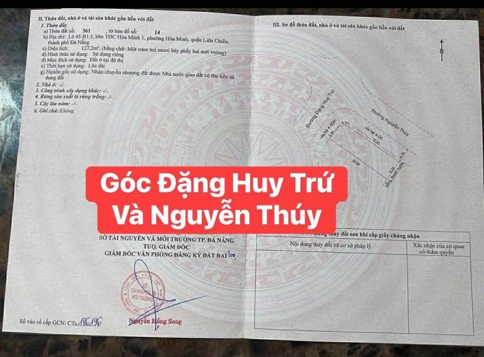 Đất góc 2 mặt tiền Đặng Huy Trứ và Nguyễn Thúy, Đà Nẵng 127m² - Cơ hội đầu tư hấp dẫn!