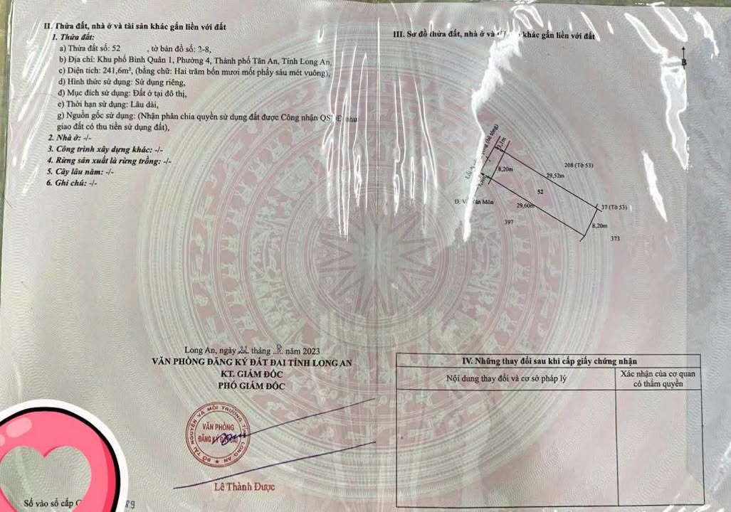 Đất thổ cư Võ Văn Môn, P4, TP Tân An 241.7m² giá 2.2 tỷ - Cơ hội đầu tư tuyệt vời!