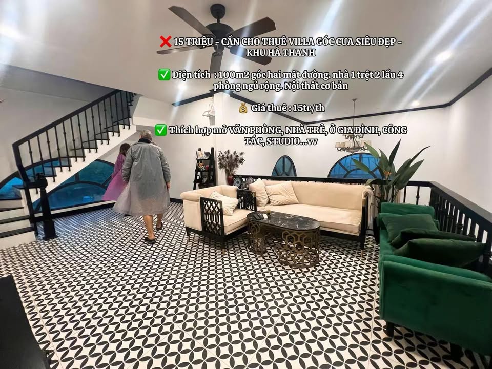Cho thuê villa góc Khu Hà Thanh 100m² giá 15 triệu - Không thể bỏ lỡ!