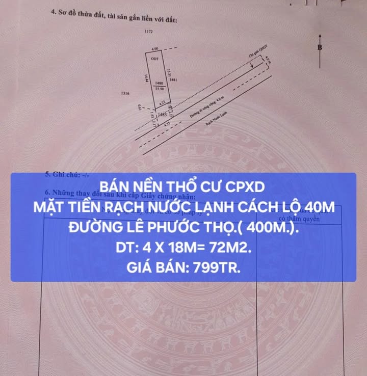 Đất thổ cư Lê Phước Thọ, Quận Bình Thủy 72m² giá 799 triệu - Đầu tư sinh lời ngay!