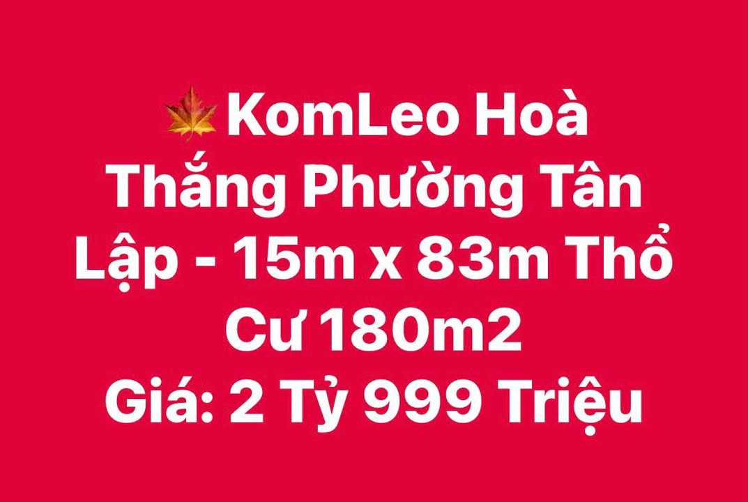 Lô Đất Thổ Cư Tại KomLeo, Tân Lập 15m x 83m - Giá 2.999 Tỷ, Hướng Nam!