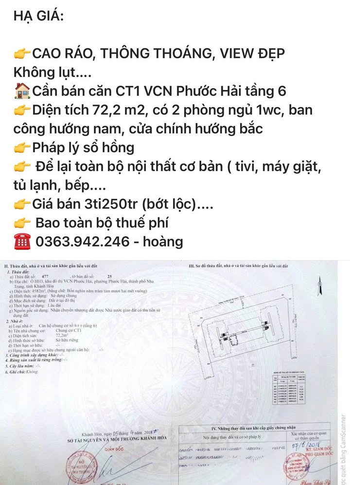Căn hộ CT1 VCN Phước Hải 72m² giá 3.25 tỷ - View đẹp, pháp lý rõ ràng!
