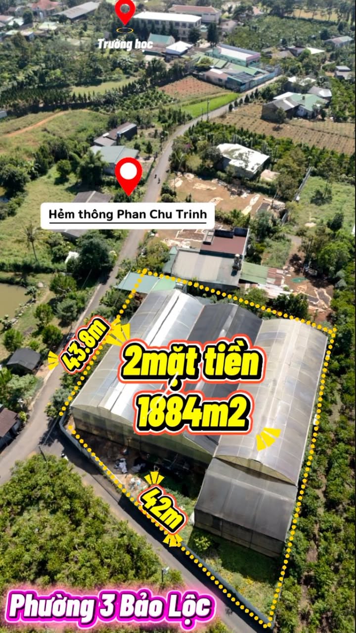 Đất 2 mặt tiền Hẻm 60 Phan Chu Trinh, Bảo Lộc, Lâm Đồng 1884m² - Đầu tư sinh lời ngay!