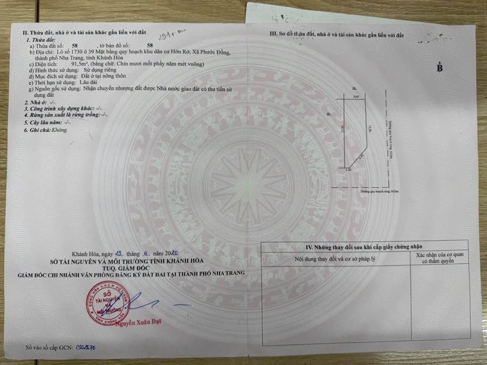 Bán lô đất TĐC Hòn Rớ 1, Xã Phước Đồng 91,5m² - Lô góc tiềm năng kinh doanh!
