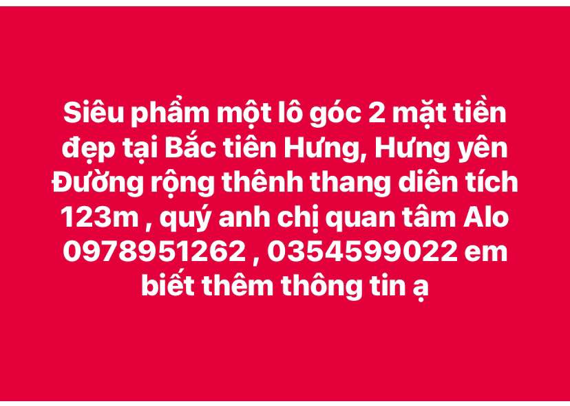 Đất nền lô góc Bắc Tiên Hưng 123m² - Đầu tư sinh lời hấp dẫn!