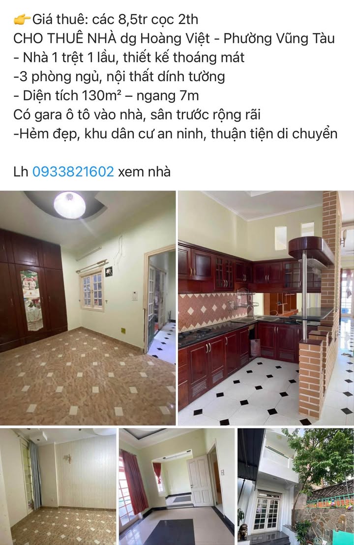 Nhà cho thuê tại Hoàng Việt, 130m² giá 8.5 triệu - Thiết kế thoáng mát, gara ô tô!