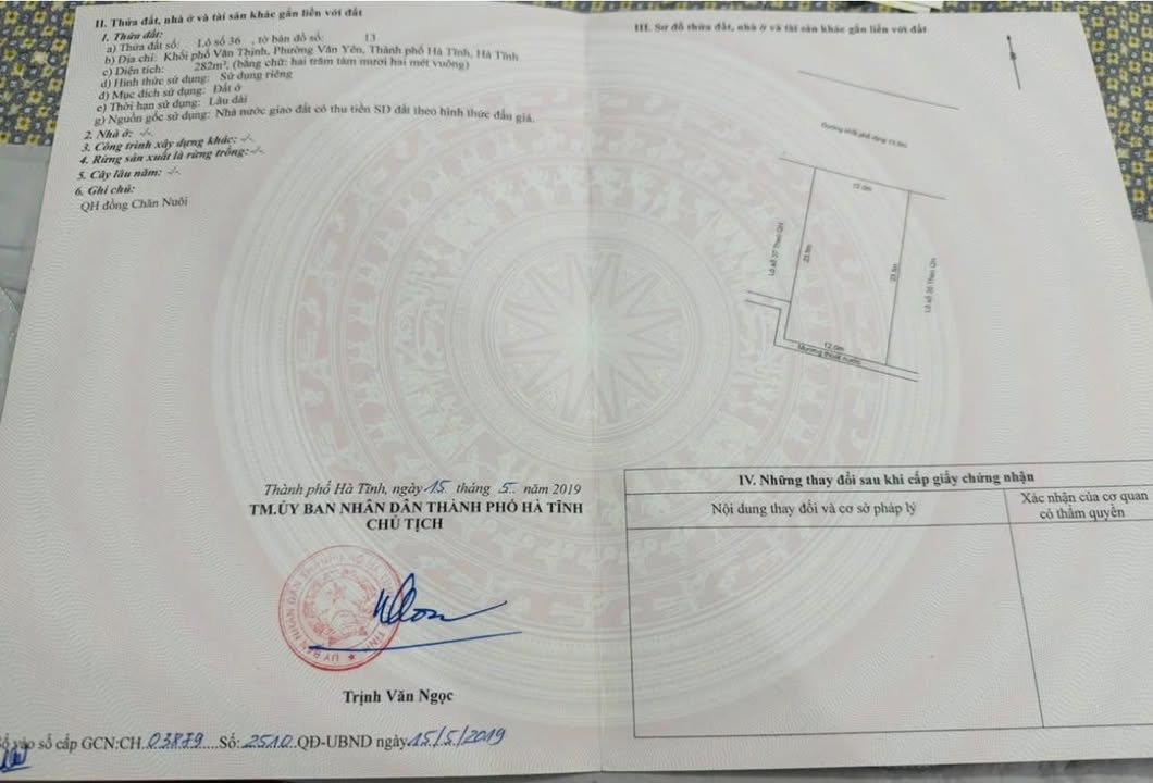 Đất ở lâu dài KP Văn Thịnh, P. Văn Yên, TP. Hà Tĩnh 282m² giá 4 tỷ - Cơ hội đầu tư hấp dẫn!