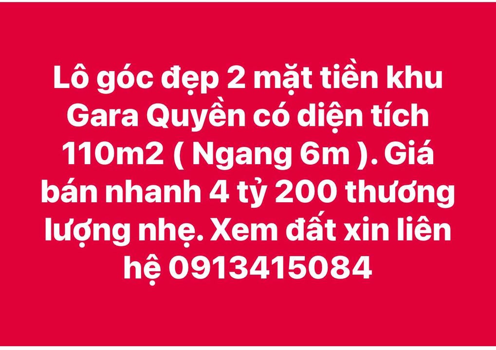 Đất nền lô góc Gara Quyền 110m² giá 4.2 tỷ - Kinh doanh thuận lợi!