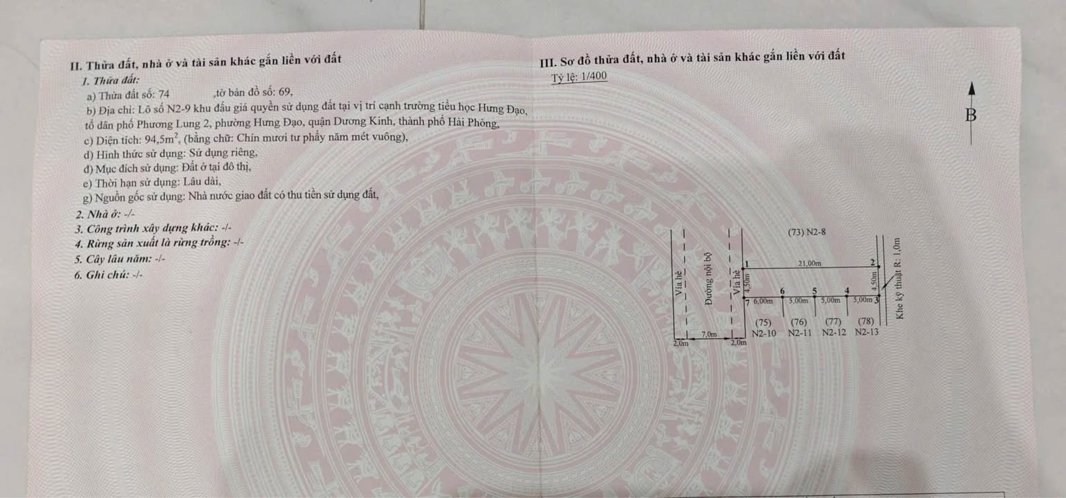 Đất nền khu TDC Hưng Đạo, Dương Kinh 94.5m² - Vị trí trung tâm, giá hợp lý!