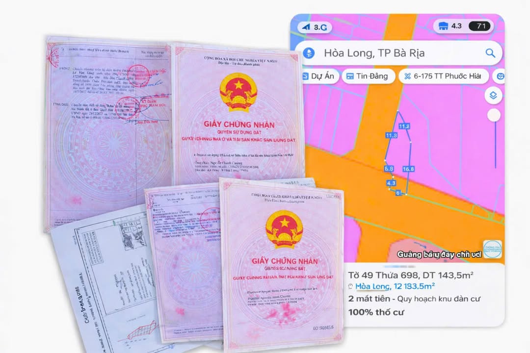 Đất 2 mặt tiền Hoà Long, Bà Rịa 143m² giá 1.45 tỷ - Cơ hội đầu tư hấp dẫn!